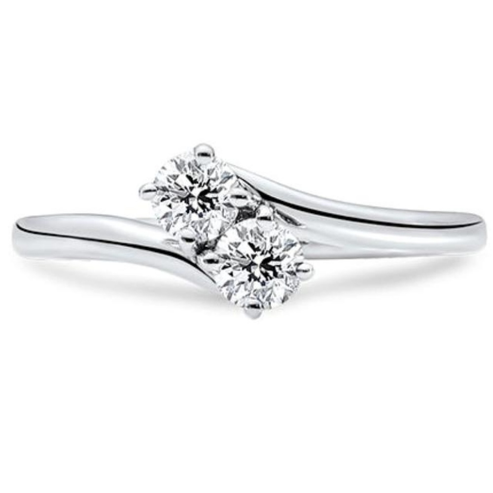 18k Wg Two Stone 1/2 CtDiamond G Color Vs2 Clarity - Picture 4 of 8